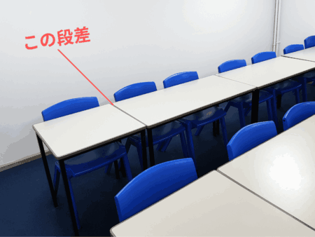 机と机の隙間の段差